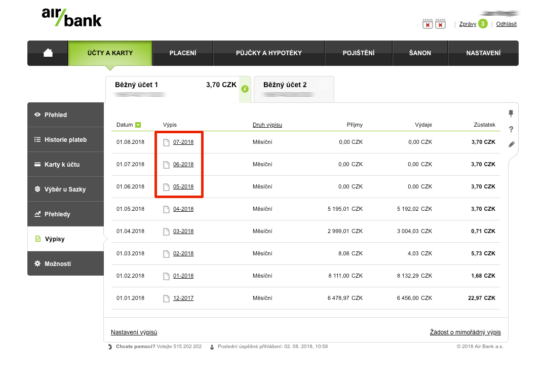 Jak získat bankovní výpis z internetového bankovnictví Air Bank | Zonky